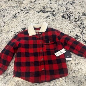 GAP Red and Black Checkered Jacket with Sherpa Collar